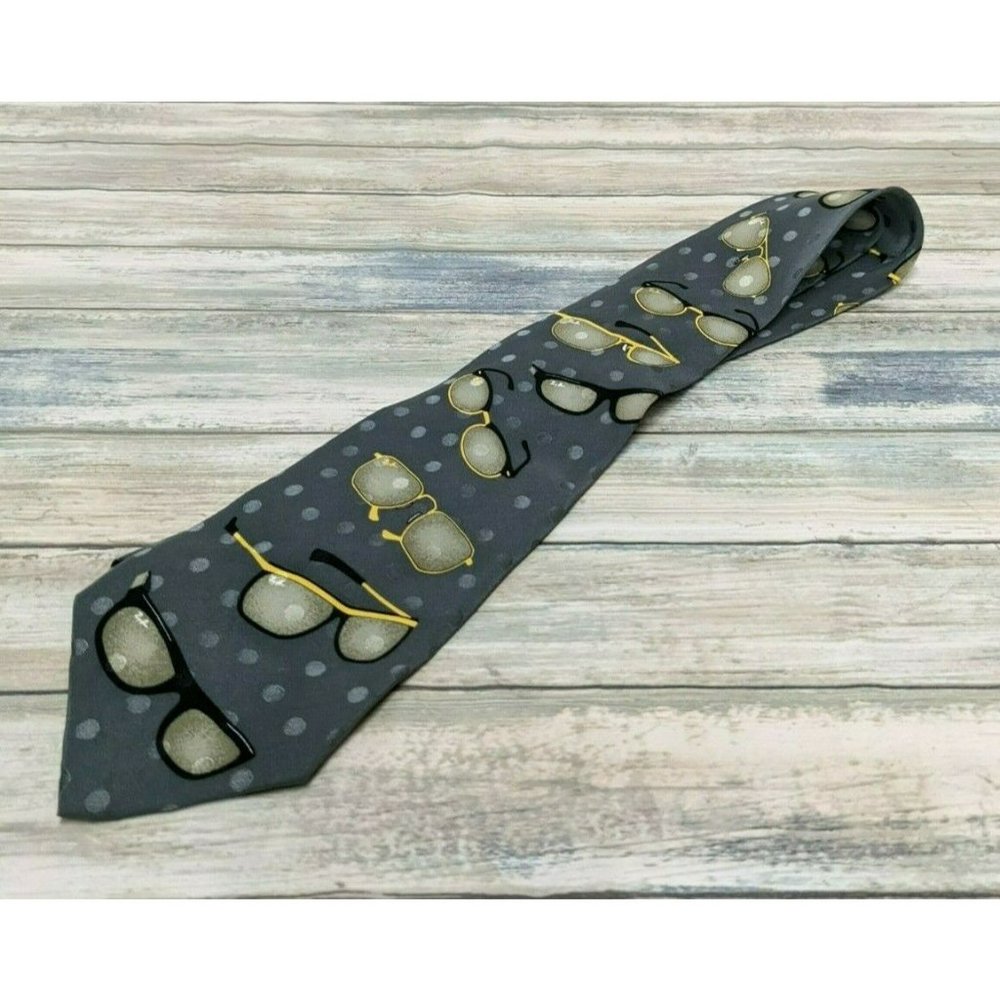 Ray Ban silk neck tie sunglasses gray yellow black